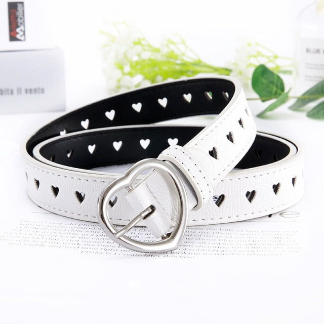 PKWYKLRE New sweetheart buckle with adjustable ladies luxury brand cute Heart-shaped thin belt high quality punk fashion belts