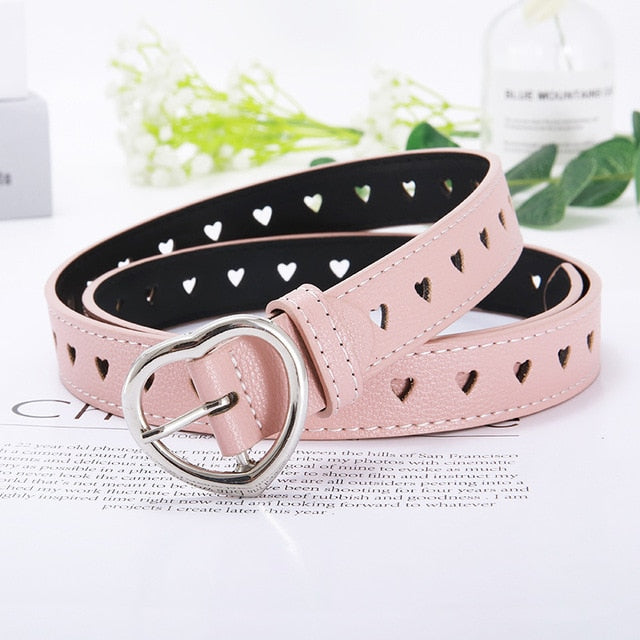 PKWYKLRE New sweetheart buckle with adjustable ladies luxury brand cute Heart-shaped thin belt high quality punk fashion belts