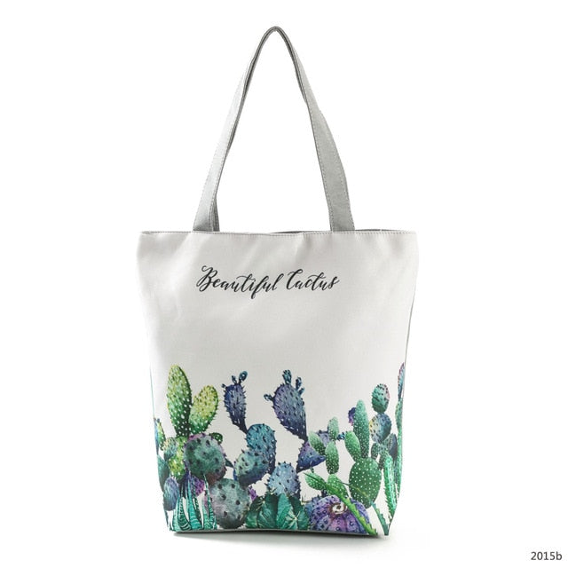 Miyahouse Summer Green Leaf Printed Women Handbag Foldable & Reusable Beach Bag Large Capacity Canvas Travel Bag For Female