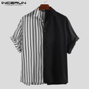 INCERUN Fashion Striped Patchwork Men Shirt Personality Short Sleeve Loose Button Casual Brand Shirts Men Camisa Masculina 2021