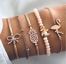 4pcs/Set Bohemian Stone beads chains bracelets Set For Women Metal Heart Round Tassel charm Bangle Fashion Jewelry