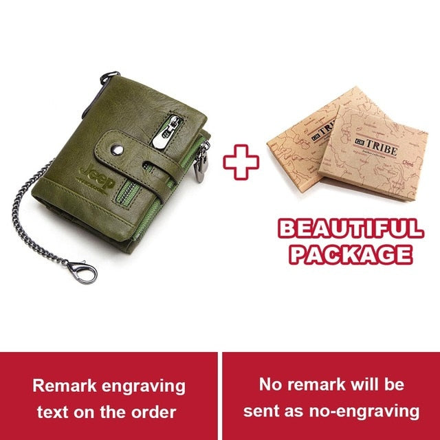 Free Engraving 100% Genuine Leather Men Wallet Coin Purse Small Mini Card Holder Chain PORTFOLIO Portomonee Male Walet Pocket