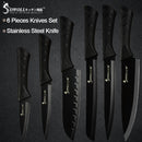 Sowoll Stainless Steel Kitchen Knives 6 Piece Set Sharp Black Blade ABS+TPR Handle Knife Meat Fish Fruit Cooking Accessories