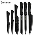 Sowoll Stainless Steel Kitchen Knives 6 Piece Set Sharp Black Blade ABS+TPR Handle Knife Meat Fish Fruit Cooking Accessories