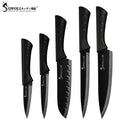 Sowoll Stainless Steel Kitchen Knives 6 Piece Set Sharp Black Blade ABS+TPR Handle Knife Meat Fish Fruit Cooking Accessories