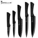 Sowoll Stainless Steel Kitchen Knives 6 Piece Set Sharp Black Blade ABS+TPR Handle Knife Meat Fish Fruit Cooking Accessories