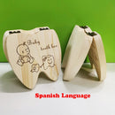 Wooden Baby Tooth Box English /Spanish /Portuguese Milk Teeth Umbilical Organizer Storage Boys Girls Souvenir Case Baby Gifts