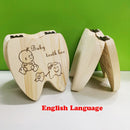 Wooden Baby Tooth Box English /Spanish /Portuguese Milk Teeth Umbilical Organizer Storage Boys Girls Souvenir Case Baby Gifts