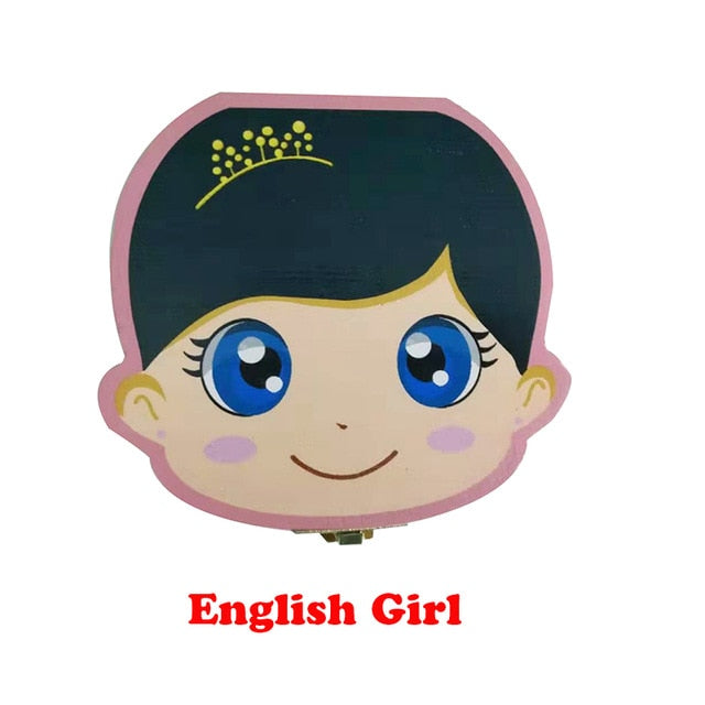 Wooden Baby Tooth Box English /Spanish /Portuguese Milk Teeth Umbilical Organizer Storage Boys Girls Souvenir Case Baby Gifts