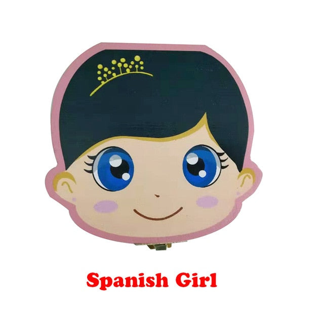 Wooden Baby Tooth Box English /Spanish /Portuguese Milk Teeth Umbilical Organizer Storage Boys Girls Souvenir Case Baby Gifts