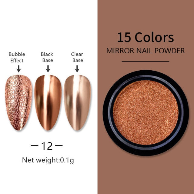 Nail Art Mirror Pigment Powder  Nail Glitters Metallic Color for Nail Art UV Gel Polishing Rose Gold Silver Colors