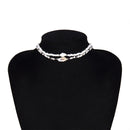 SHIXIN Separable 2 Layered White/Black Beads Necklaces Korean Small Beaded Conch Shell Choker Necklace for Women Fashion Collar