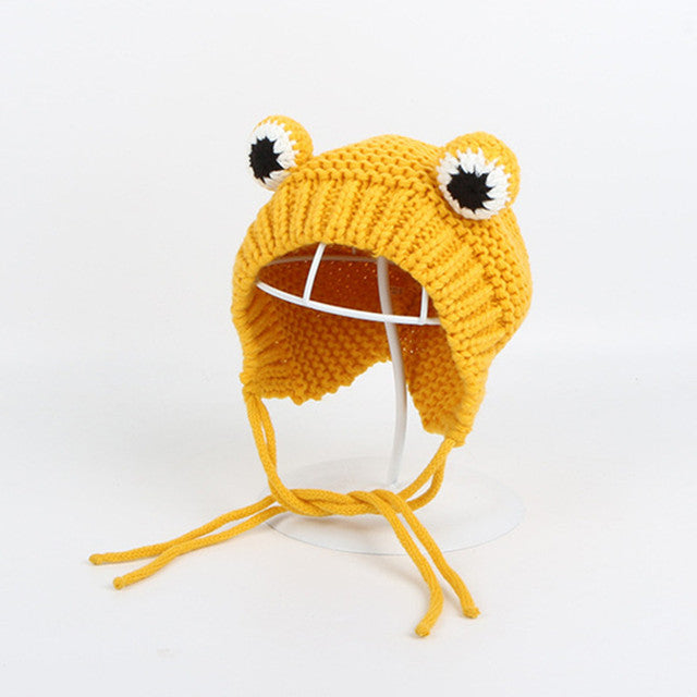 Solid color Cartoon frog knitted hat winter warm hat Skullies cap beanie hat for kid boy and girl 75