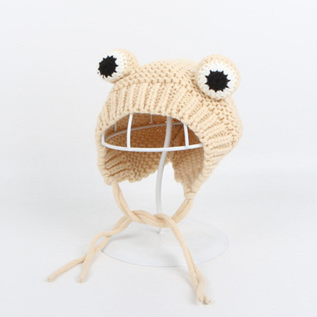 Solid color Cartoon frog knitted hat winter warm hat Skullies cap beanie hat for kid boy and girl 75