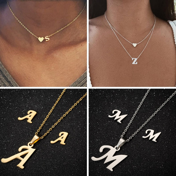 SMJEL A-Z Alphabet Necklace Tiny Heart Initial Necklace for Women Girls Kids Personalize Jewelry 26 Letter Collier Pendientes