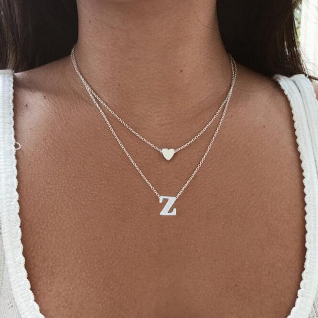 SMJEL A-Z Alphabet Necklace Tiny Heart Initial Necklace for Women Girls Kids Personalize Jewelry 26 Letter Collier Pendientes
