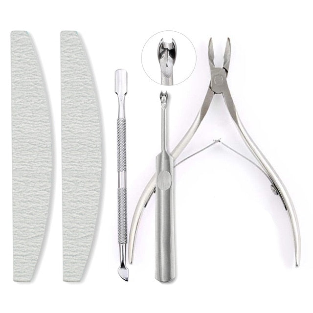 Nail Art Exfoliating Tools Set Nail File Cuticle Nipper Tool Spoon Pusher Remover Cutter Clipper Trimmer Scissors Manicure Tool