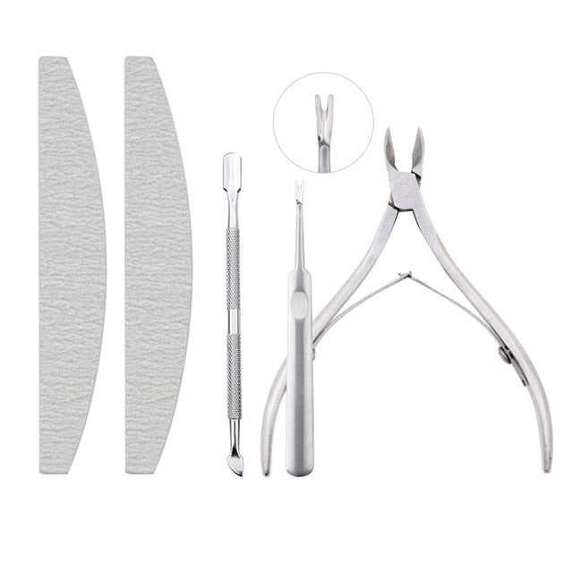 Nail Art Exfoliating Tools Set Nail File Cuticle Nipper Tool Spoon Pusher Remover Cutter Clipper Trimmer Scissors Manicure Tool