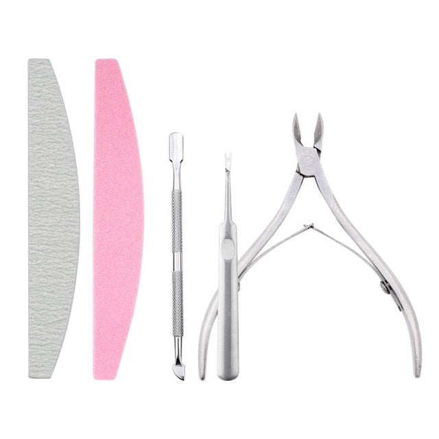 Nail Art Exfoliating Tools Set Nail File Cuticle Nipper Tool Spoon Pusher Remover Cutter Clipper Trimmer Scissors Manicure Tool