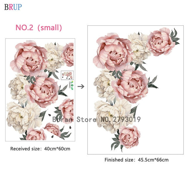 Large Pink Peony Flower Wall Stickers / Decals