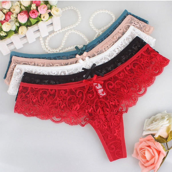 Sexy Lace Panties Female Underwear Thong Floral Lace Women Lingerie Breathable Briefs Low Waist G-String Transparent