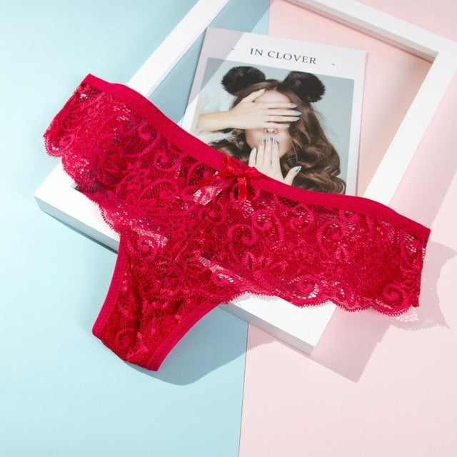 Sexy Lace Panties Female Underwear Thong Floral Lace Women Lingerie Breathable Briefs Low Waist G-String Transparent