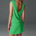 Women Sundress Casual Summer Beach Dress Sexy V Neck Backless Tight Waist Short Dress Boho Sleeveless Loose Dresses Green White