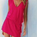 Women Sundress Casual Summer Beach Dress Sexy V Neck Backless Tight Waist Short Dress Boho Sleeveless Loose Dresses Green White