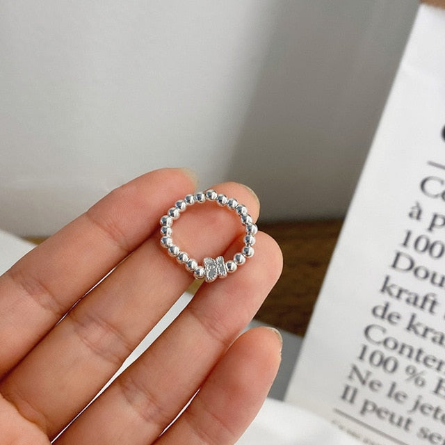 AOMU 2020 Fashion Crystal Beaded Rings Cute Minimalist Coloful Beads Geometric Stacked Fine Rings for Women Party Gift Jewelry