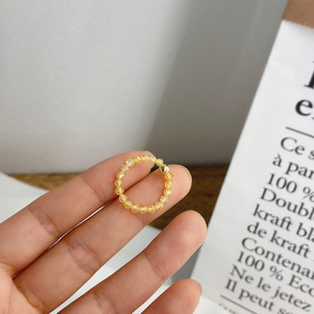 AOMU 2020 Fashion Crystal Beaded Rings Cute Minimalist Coloful Beads Geometric Stacked Fine Rings for Women Party Gift Jewelry