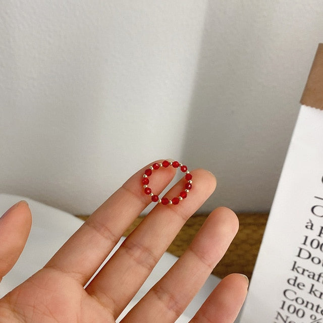 AOMU 2020 Fashion Crystal Beaded Rings Cute Minimalist Coloful Beads Geometric Stacked Fine Rings for Women Party Gift Jewelry