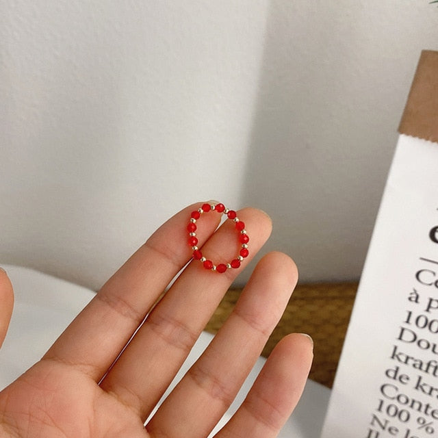 AOMU 2020 Fashion Crystal Beaded Rings Cute Minimalist Coloful Beads Geometric Stacked Fine Rings for Women Party Gift Jewelry