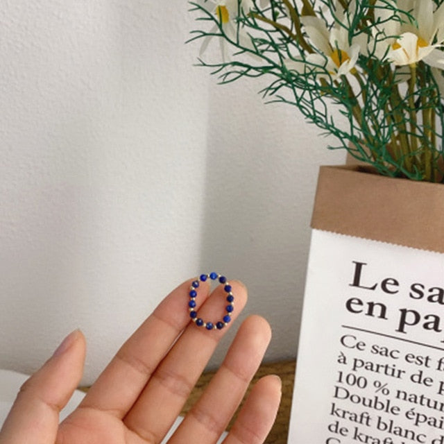 AOMU 2020 Fashion Crystal Beaded Rings Cute Minimalist Coloful Beads Geometric Stacked Fine Rings for Women Party Gift Jewelry