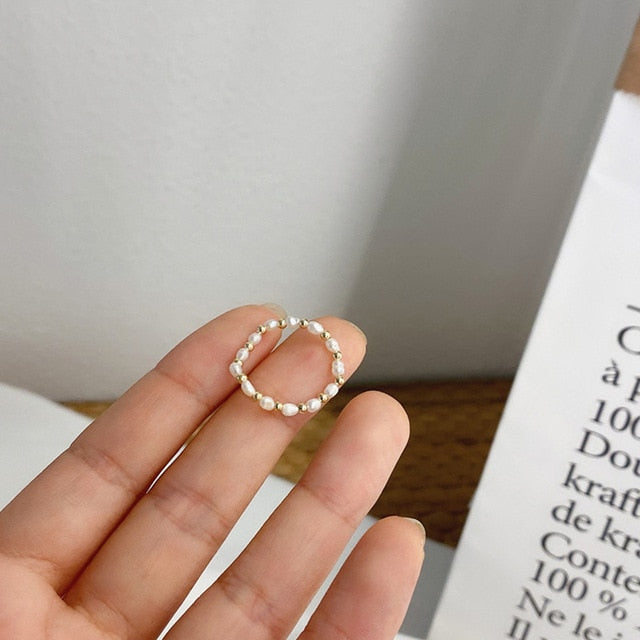 AOMU 2020 Fashion Crystal Beaded Rings Cute Minimalist Coloful Beads Geometric Stacked Fine Rings for Women Party Gift Jewelry