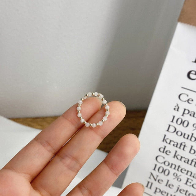 AOMU 2020 Fashion Crystal Beaded Rings Cute Minimalist Coloful Beads Geometric Stacked Fine Rings for Women Party Gift Jewelry