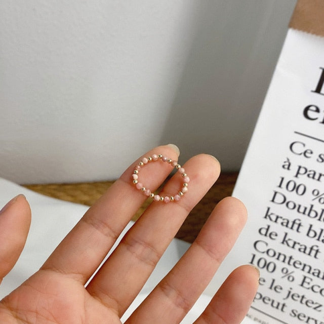 AOMU 2020 Fashion Crystal Beaded Rings Cute Minimalist Coloful Beads Geometric Stacked Fine Rings for Women Party Gift Jewelry