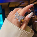 New design fashion jewelry opening high-grade copper inlaid zircon butterfly ring luxury shiny cocktail party ring for women