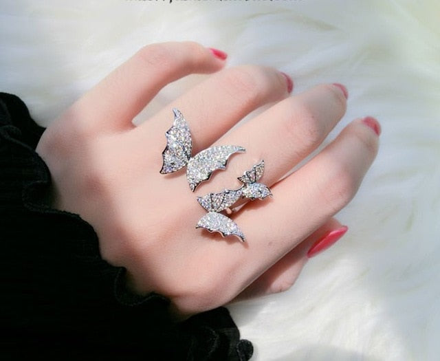 New design fashion jewelry opening high-grade copper inlaid zircon butterfly ring luxury shiny cocktail party ring for women