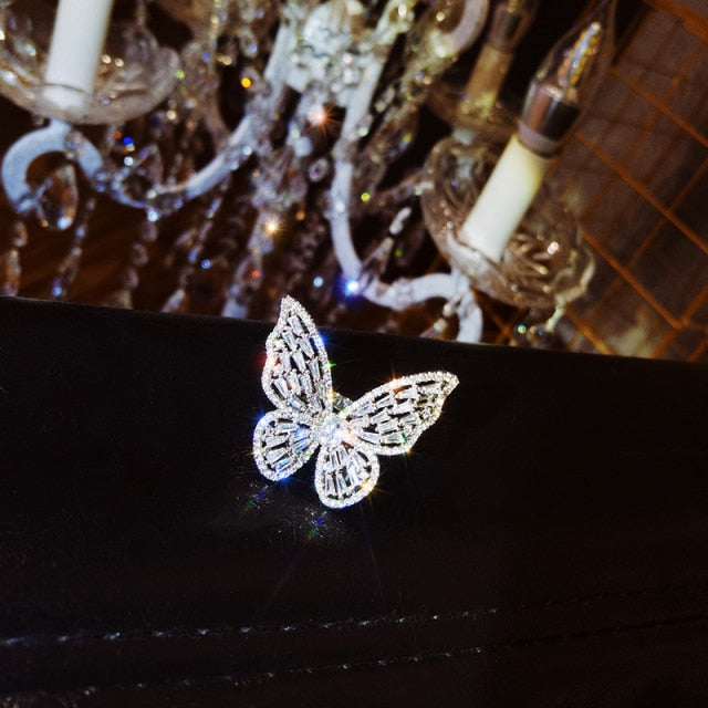 New design fashion jewelry opening high-grade copper inlaid zircon butterfly ring luxury shiny cocktail party ring for women