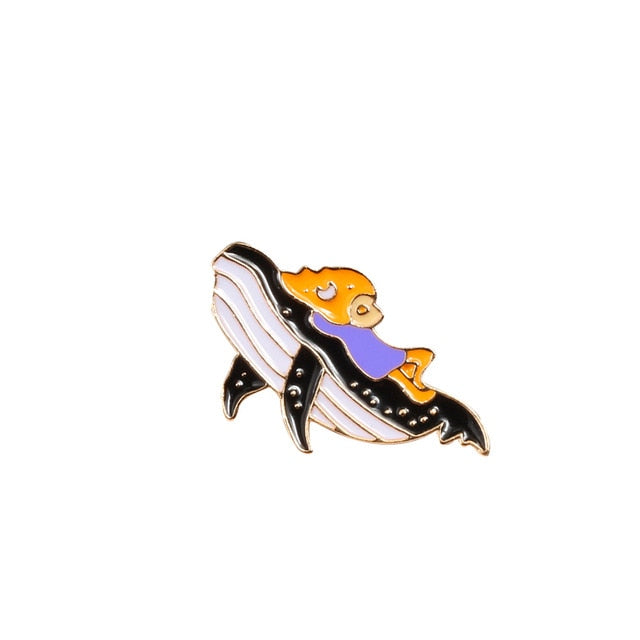 Fashion Cartoon Brooch Fish Badges Astronaut Dolphin Shark Whale Origami Crane Enamel Pins Denim Bag Marine Animal Jewelry Women