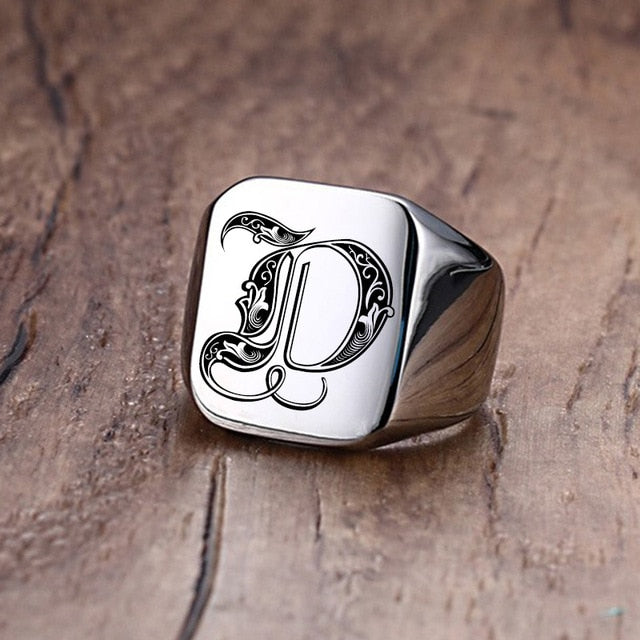 Vnox Retro Initials Signet Ring for Men 18mm Bulky Heavy Stamp Male Band Stainless Steel Letters Custom Jewelry Gift for Him