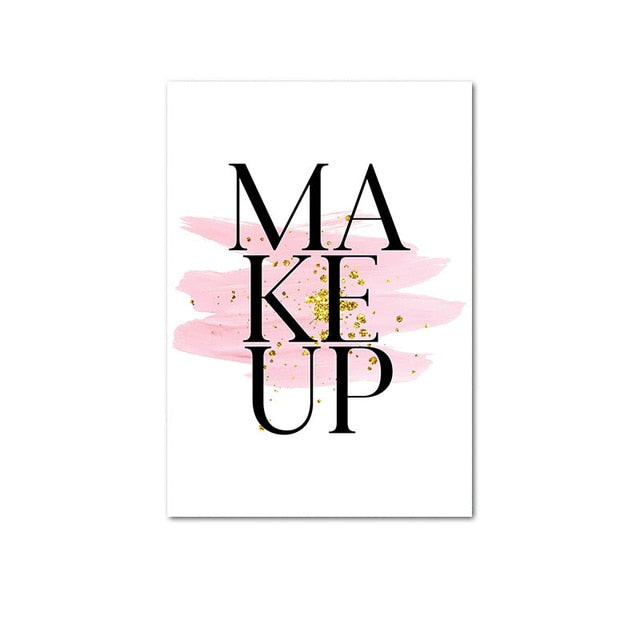 Pink Flower Perfume Fashion Lady Poster Sliver Lips Makeup Print Canvas Art Painting Wall Picture Modern Girl Room Home Decor