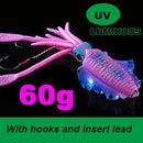 SUNMILE Fishing Soft Squid Lure 20g/60g/80g/100g/120g/150g Luminous/UV Squid Jig Fishing Lures For Sea Fishing Wobbler Bait