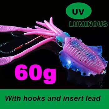 SUNMILE Fishing Soft Squid Lure 20g/60g/80g/100g/120g/150g Luminous/UV Squid Jig Fishing Lures For Sea Fishing Wobbler Bait