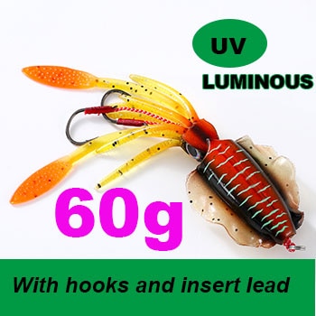 SUNMILE Fishing Soft Squid Lure 20g/60g/80g/100g/120g/150g Luminous/UV Squid Jig Fishing Lures For Sea Fishing Wobbler Bait