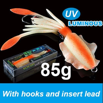 SUNMILE Fishing Soft Squid Lure 20g/60g/80g/100g/120g/150g Luminous/UV Squid Jig Fishing Lures For Sea Fishing Wobbler Bait