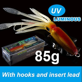 SUNMILE Fishing Soft Squid Lure 20g/60g/80g/100g/120g/150g Luminous/UV Squid Jig Fishing Lures For Sea Fishing Wobbler Bait