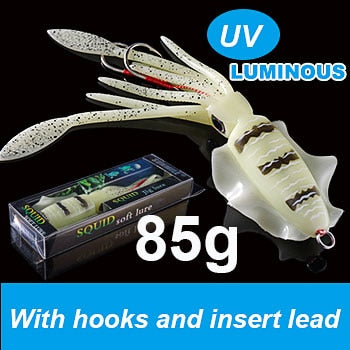 SUNMILE Fishing Soft Squid Lure 20g/60g/80g/100g/120g/150g Luminous/UV Squid Jig Fishing Lures For Sea Fishing Wobbler Bait