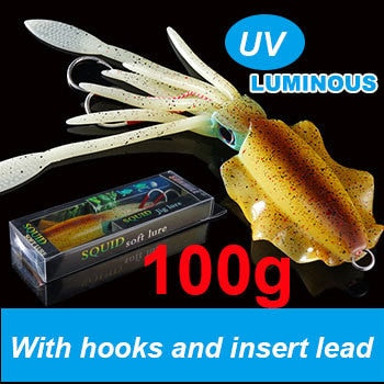 SUNMILE Fishing Soft Squid Lure 20g/60g/80g/100g/120g/150g Luminous/UV Squid Jig Fishing Lures For Sea Fishing Wobbler Bait