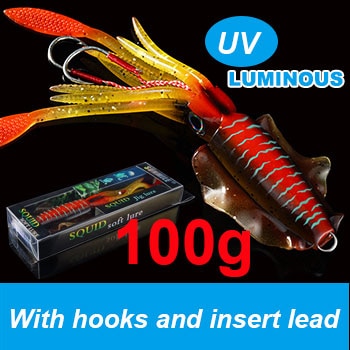 SUNMILE Fishing Soft Squid Lure 20g/60g/80g/100g/120g/150g Luminous/UV Squid Jig Fishing Lures For Sea Fishing Wobbler Bait